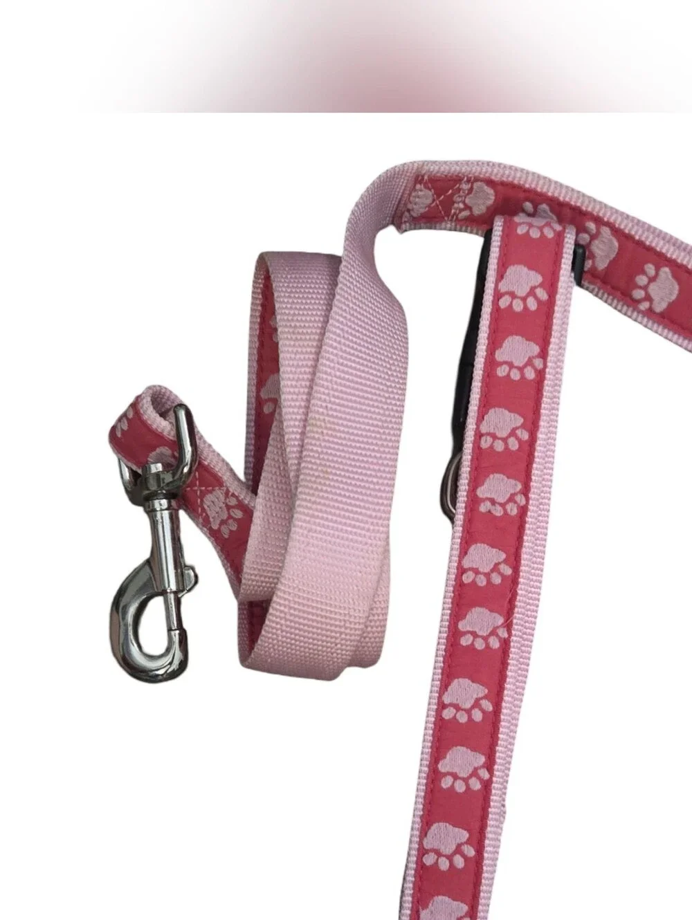 Pink Paw-Print Dog Leash and Collar Set - Unbranded Riboon 1